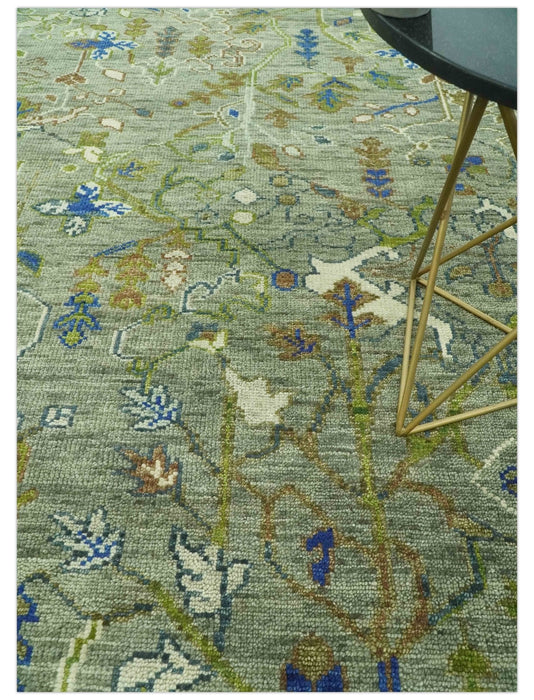 The Plant and Root Green Hand Knotted 8x10 Traditional Wool Area Rug