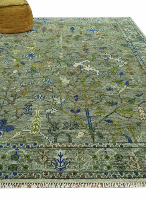 The Plant and Root Green Hand Knotted 8x10 Traditional Wool Area Rug