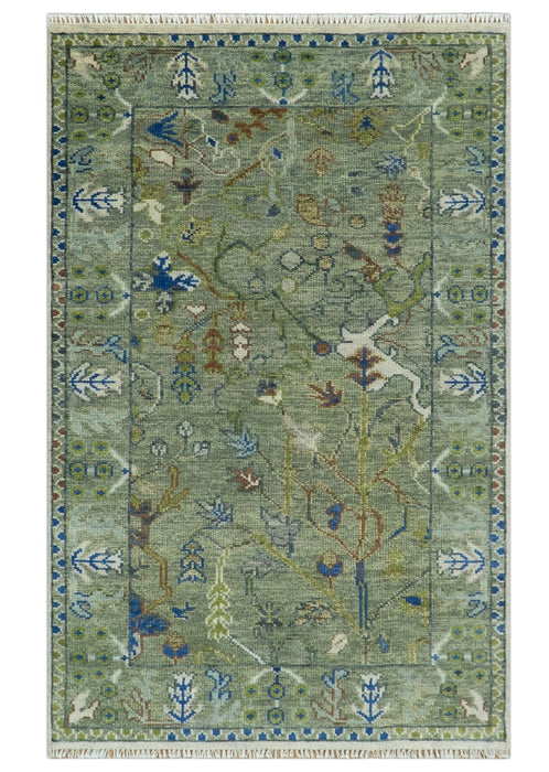 The Plants and Roots Green Hand Knotted Traditional Custom Made Wool Area Rug