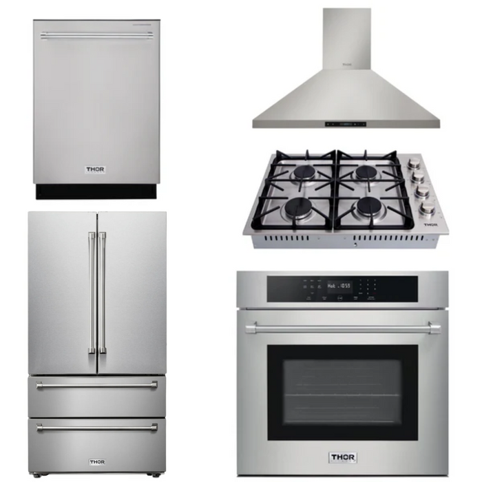 Thor Kitchen Package - 30" Wall Oven, Cooktop, Range Hood, Refrigerator, Dishwasher, AP-HEW3001-DC-30-2