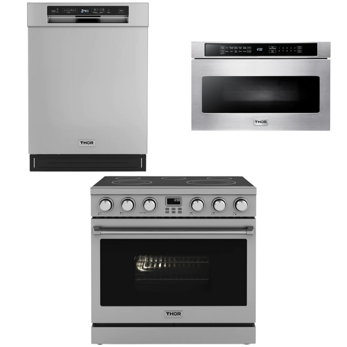 THOR Contemporary Package - 36" Electric Range, Dishwasher and Microwave, THOR-AP-ARE36-C28