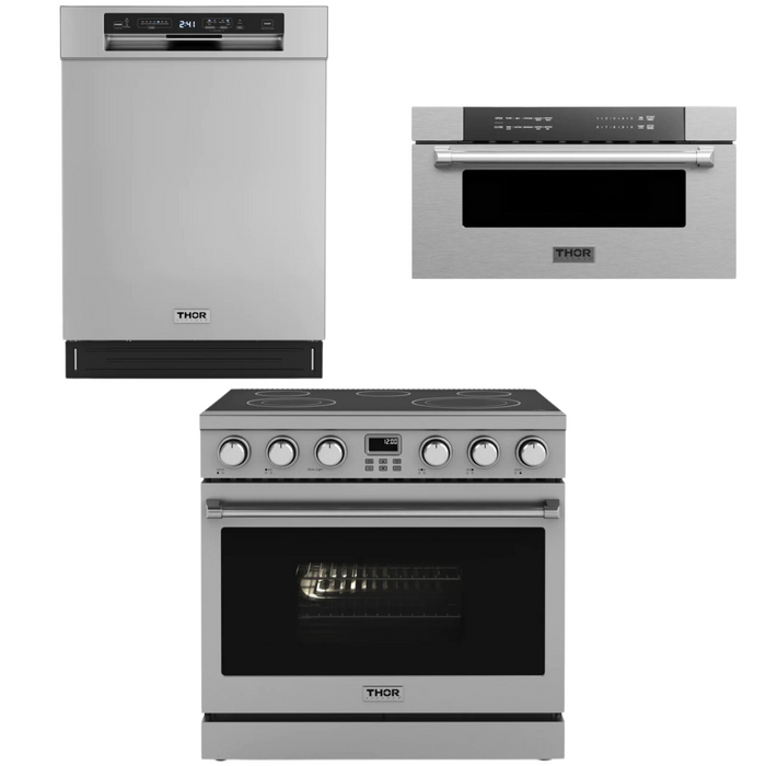 THOR Contemporary Package - 36" Electric Range, Dishwasher and Microwave, THOR-AP-ARE36-C29