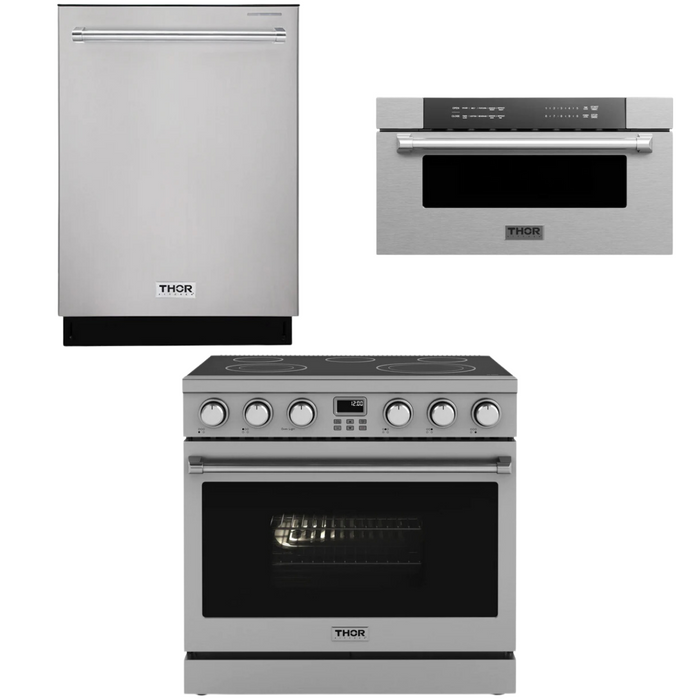 THOR Contemporary Package - 36" Electric Range, Dishwasher and Microwave, THOR-AP-ARE36-C31