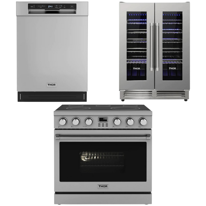 THOR Contemporary Package - 36" Electric Range, Dishwasher and Wine Cooler, THOR-AP-ARE36-C32