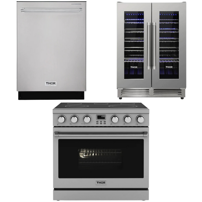 THOR Contemporary Package - 36" Electric Range, Dishwasher and Wine Cooler, THOR-AP-ARE36-C33