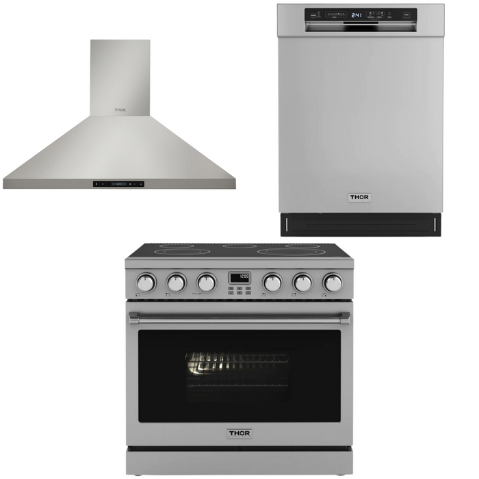 THOR Contemporary Package - 36" Electric Range, Range Hood and Dishwasher, THOR-AP-ARE36-C10