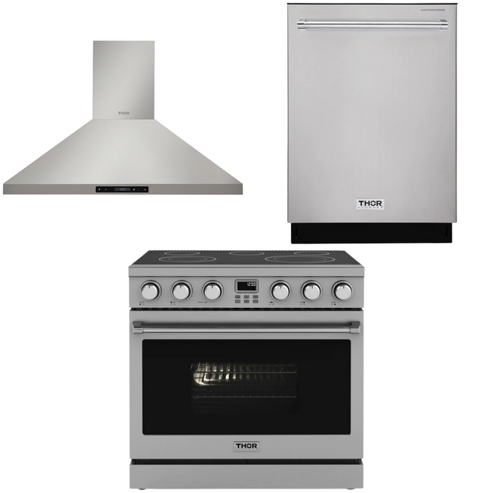 THOR Contemporary Package - 36" Electric Range, Range Hood and Dishwasher, THOR-AP-ARE36-C11