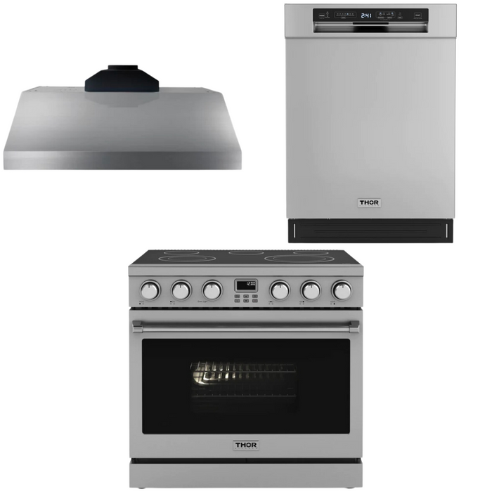 THOR Contemporary Package - 36" Electric Range, Range Hood and Dishwasher, THOR-AP-ARE36-C12