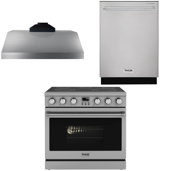 THOR Contemporary Package - 36" Electric Range, Range Hood and Dishwasher, THOR-AP-ARE36-C13