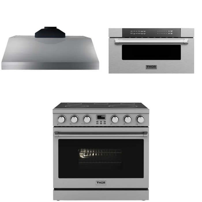 THOR Contemporary Package - 36" Electric Range, Range Hood and Microwave, THOR-AP-ARE36-C21