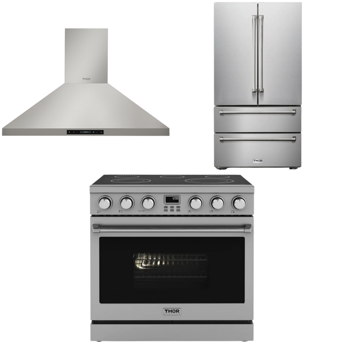 THOR Contemporary Package - 36" Electric Range, Range Hood and Refrigerator, THOR-AP-ARE36-C14