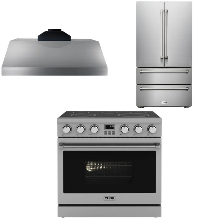 THOR Contemporary Package - 36" Electric Range, Range Hood and Refrigerator, THOR-AP-ARE36-C16