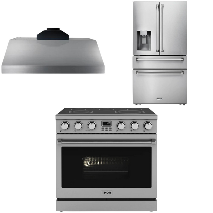THOR Contemporary Package - 36" Electric Range, Range Hood and Refrigerator, THOR-AP-ARE36-C17