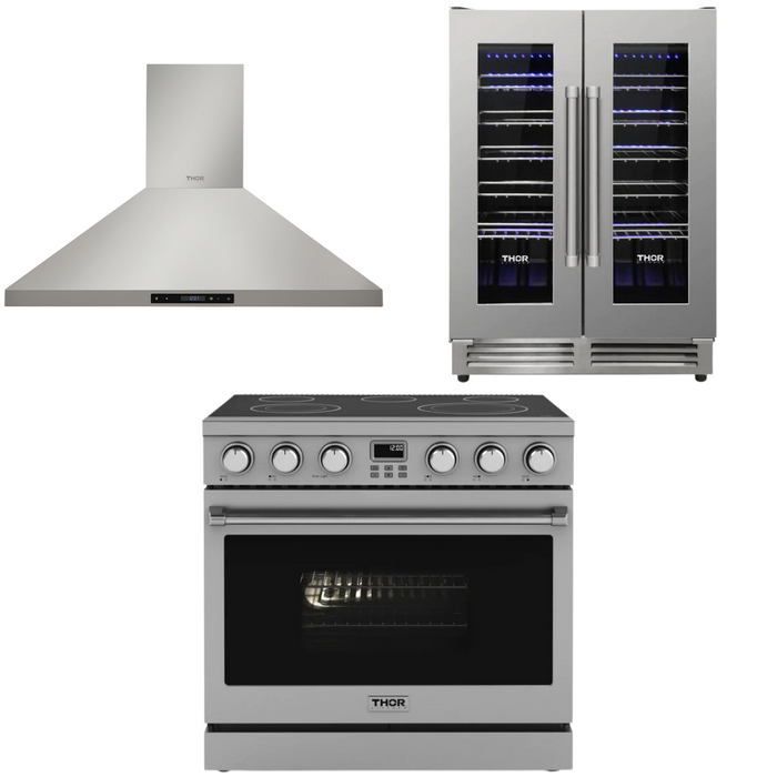 THOR Contemporary Package - 36" Electric Range, Range Hood and Wine Cooler, THOR-AP-ARE36-C22