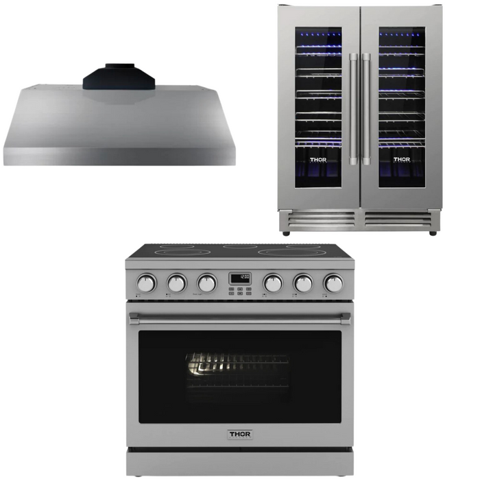 THOR Contemporary Package - 36" Electric Range, Range Hood and Wine Cooler, THOR-AP-ARE36-C23