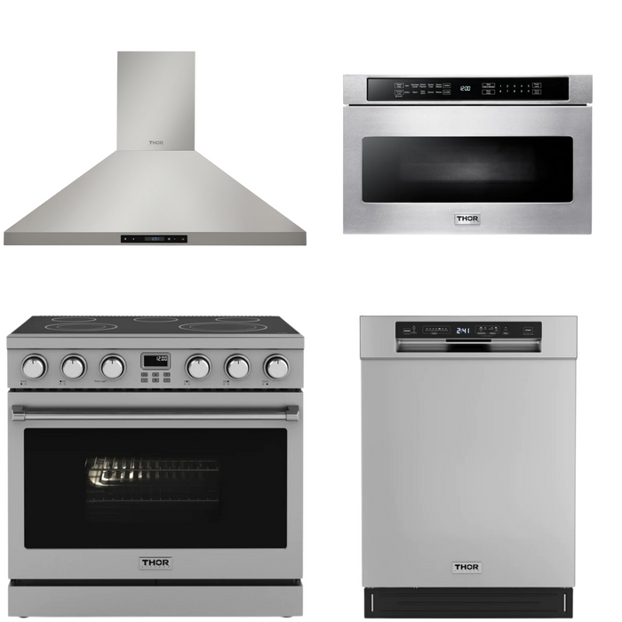 THOR Contemporary Package - 36" Electric Range, Range Hood, Dishwasher and Microwave, THOR-AP-ARE36-C48