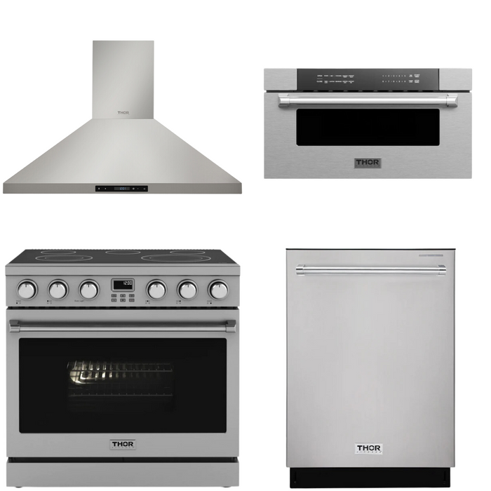 THOR Contemporary Package - 36" Electric Range, Range Hood, Dishwasher and Microwave, THOR-AP-ARE36-C51