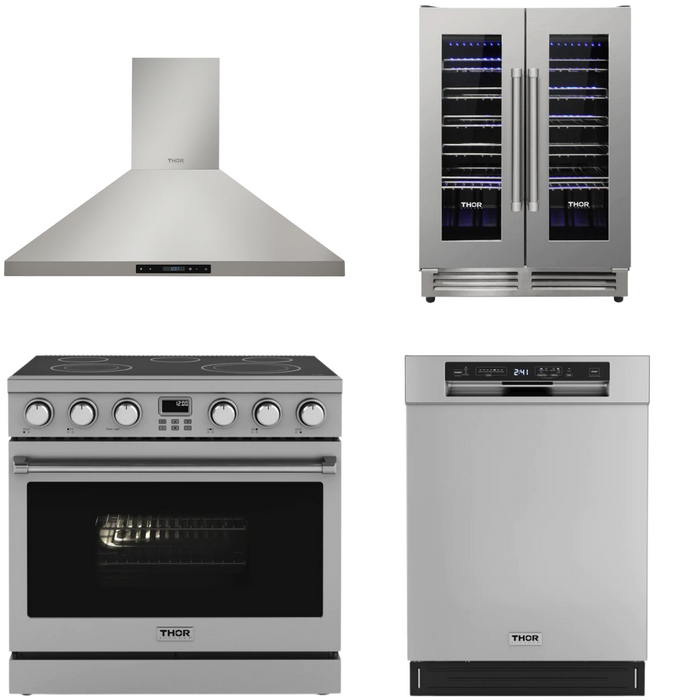 THOR Contemporary Package - 36" Electric Range, Range Hood, Dishwasher and Wine Cooler, THOR-AP-ARE36-C56
