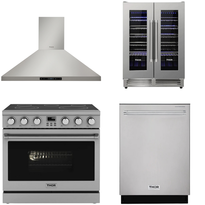 THOR Contemporary Package - 36" Electric Range, Range Hood, Dishwasher and Wine Cooler, THOR-AP-ARE36-C57