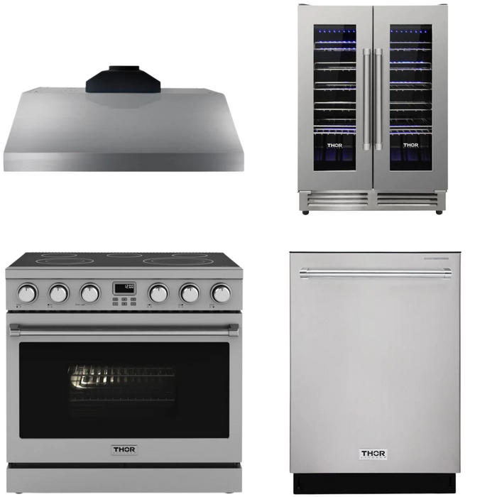THOR Contemporary Package - 36" Electric Range, Range Hood, Dishwasher and Wine Cooler, THOR-AP-ARE36-C59