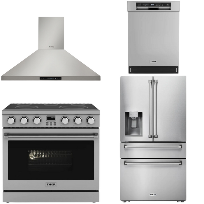 THOR Contemporary Package - 36" Electric Range, Range Hood, Refrigerator and Dishwasher, THOR-AP-ARE36-C42