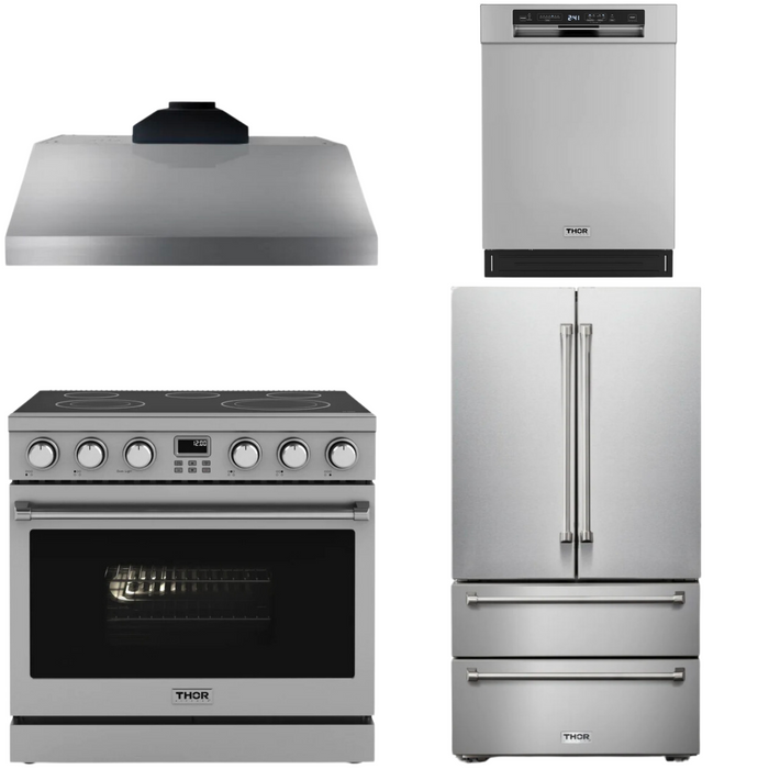 THOR Contemporary Package - 36" Electric Range, Range Hood, Refrigerator and Dishwasher, THOR-AP-ARE36-C44