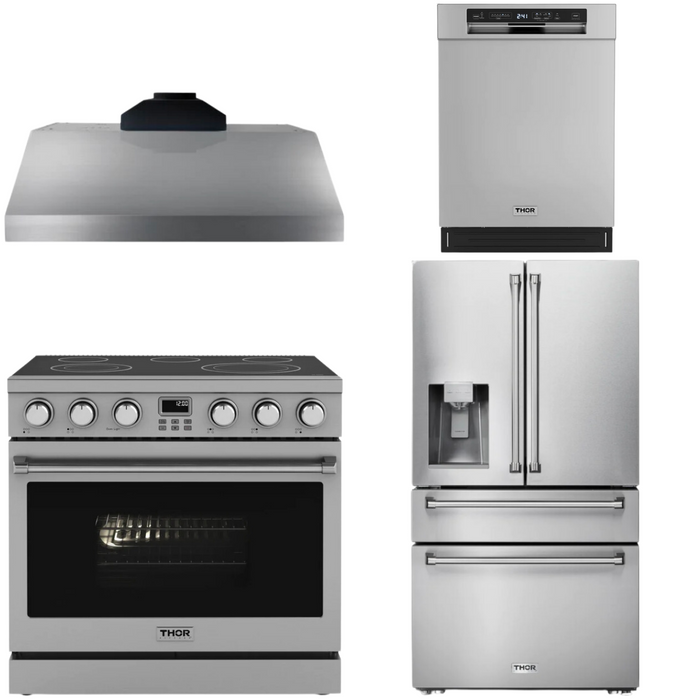 THOR Contemporary Package - 36" Electric Range, Range Hood, Refrigerator and Dishwasher, THOR-AP-ARE36-C46