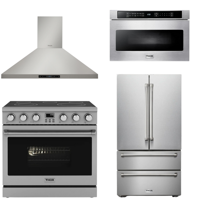 THOR Contemporary Package - 36" Electric Range, Range Hood, Refrigerator and Microwave, THOR-AP-ARE36-C60