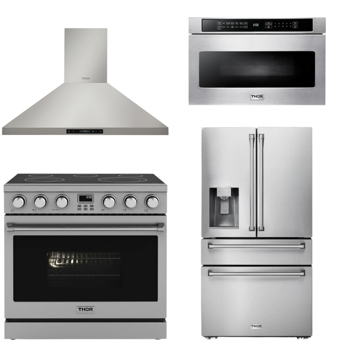 THOR Contemporary Package - 36" Electric Range, Range Hood, Refrigerator and Microwave, THOR-AP-ARE36-C62