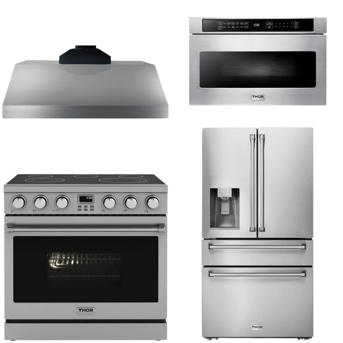 THOR Contemporary Package - 36" Electric Range, Range Hood, Refrigerator and Microwave, THOR-AP-ARE36-C66