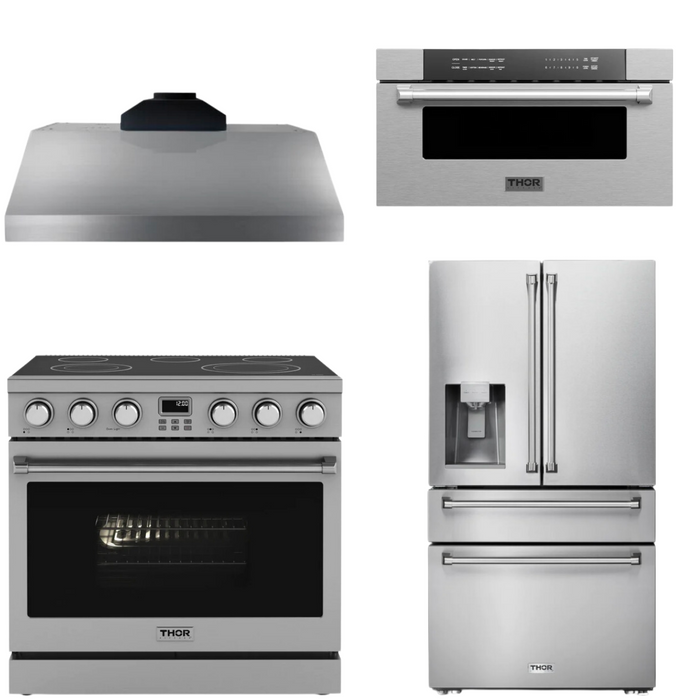 THOR Contemporary Package - 36" Electric Range, Range Hood, Refrigerator and Microwave, THOR-AP-ARE36-C67