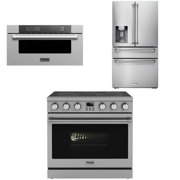 THOR Contemporary Package - 36" Electric Range, Refrigerator and Microwave, THOR-AP-ARE36-C37