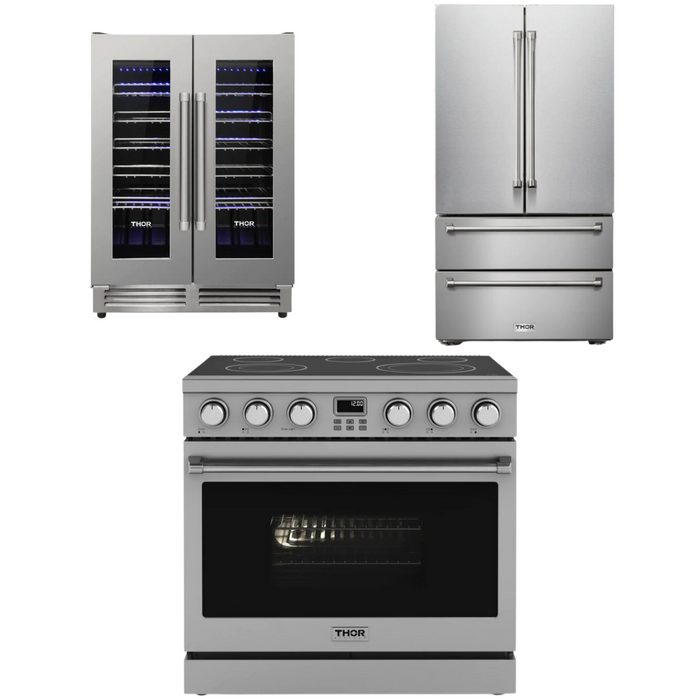 THOR Contemporary Package - 36" Electric Range, Refrigerator and Wine Cooler, THOR-AP-ARE36-C38