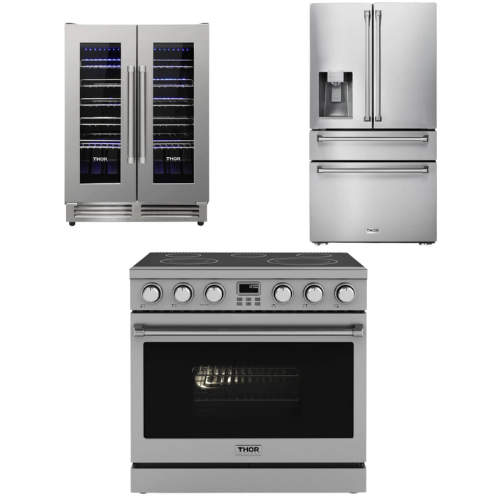 THOR Contemporary Package - 36" Electric Range, Refrigerator and Wine Cooler, THOR-AP-ARE36-C39