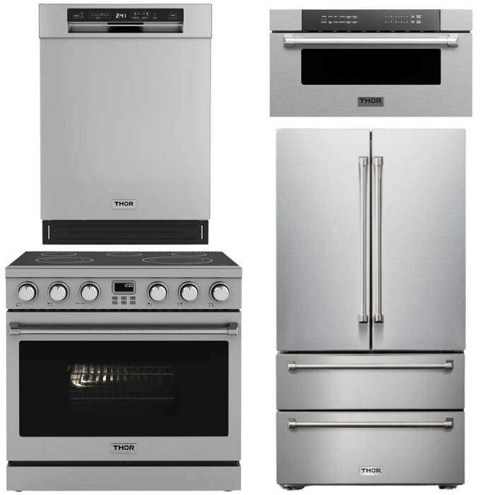 THOR Contemporary Package - 36" Electric Range, Refrigerator, Dishwasher and Microwave, THOR-AP-ARE36-C73
