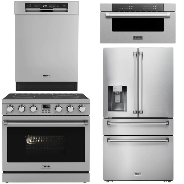 THOR Contemporary Package - 36" Electric Range, Refrigerator, Dishwasher and Microwave, THOR-AP-ARE36-C77