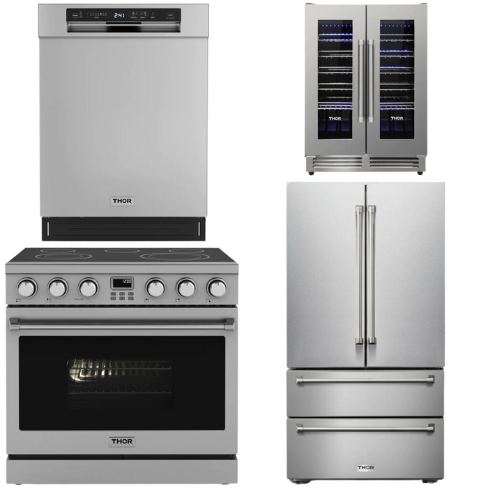THOR Contemporary Package - 36" Electric Range, Refrigerator, Dishwasher and Wine Cooler, THOR-AP-ARE36-C79