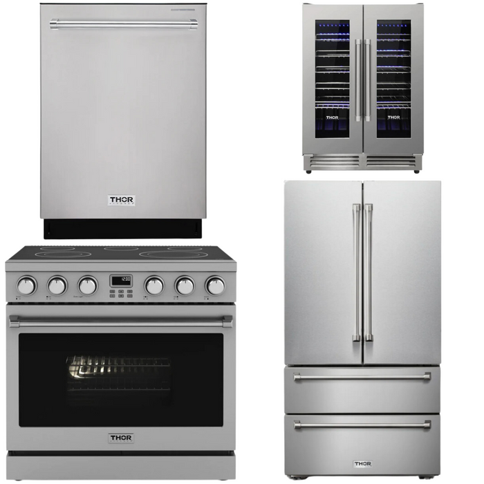 THOR Contemporary Package - 36" Electric Range, Refrigerator, Dishwasher and Wine Cooler, THOR-AP-ARE36-C80