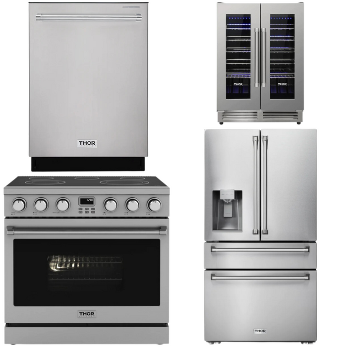 THOR Contemporary Package - 36" Electric Range, Refrigerator, Dishwasher and Wine Cooler, THOR-AP-ARE36-C82