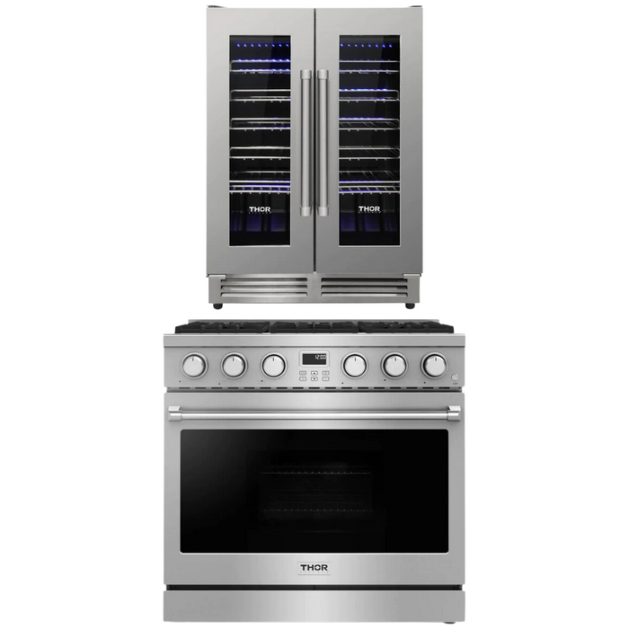 THOR Contemporary Package - 36" Gas Range and Wine Cooler, THOR-AP-ARG36-A9