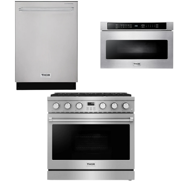 THOR Contemporary Package - 36" Gas Range, Dishwasher and Microwave, THOR-AP-ARG36-A30
