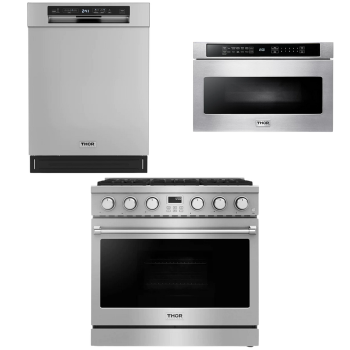 THOR Contemporary Package - 36" Gas Range, Dishwasher and Microwave, THOR-AP-ARG36LP-B28