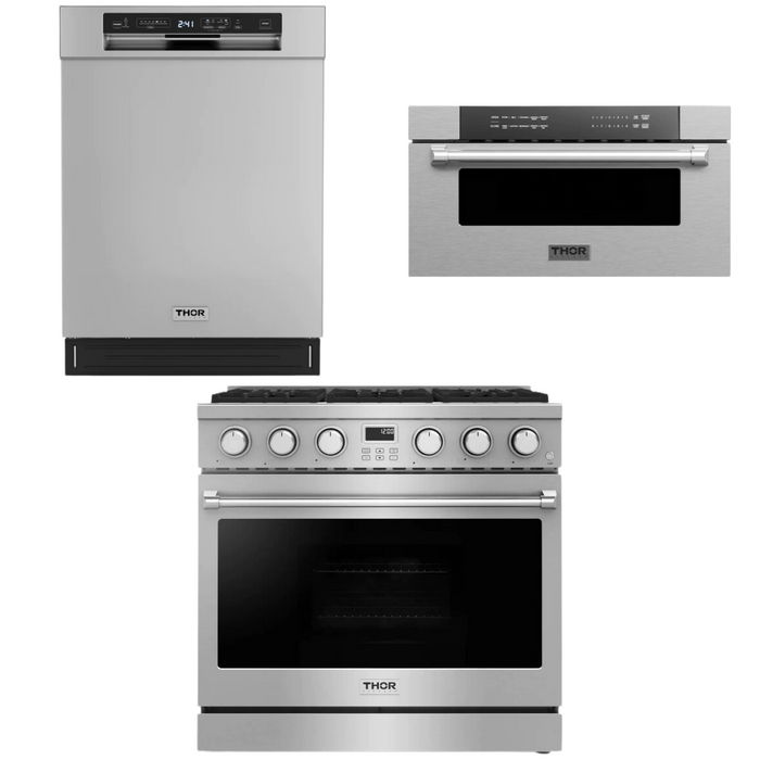 THOR Contemporary Package - 36" Gas Range, Dishwasher and Microwave, THOR-AP-ARG36LP-B29