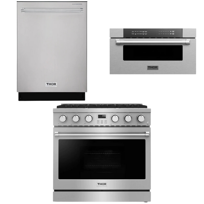 THOR Contemporary Package - 36" Gas Range, Dishwasher and Microwave, THOR-AP-ARG36LP-B31