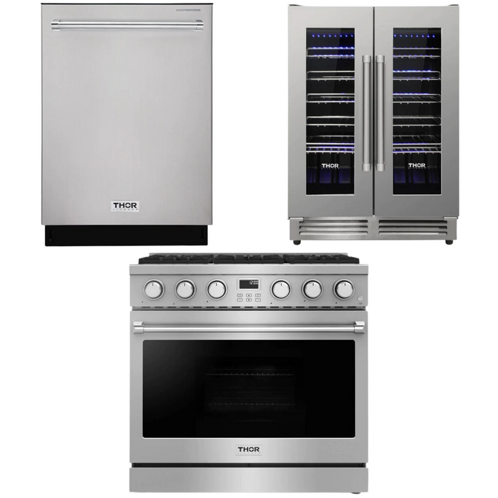 THOR Contemporary Package - 36" Gas Range, Dishwasher and Wine Cooler, THOR-AP-ARG36-A33