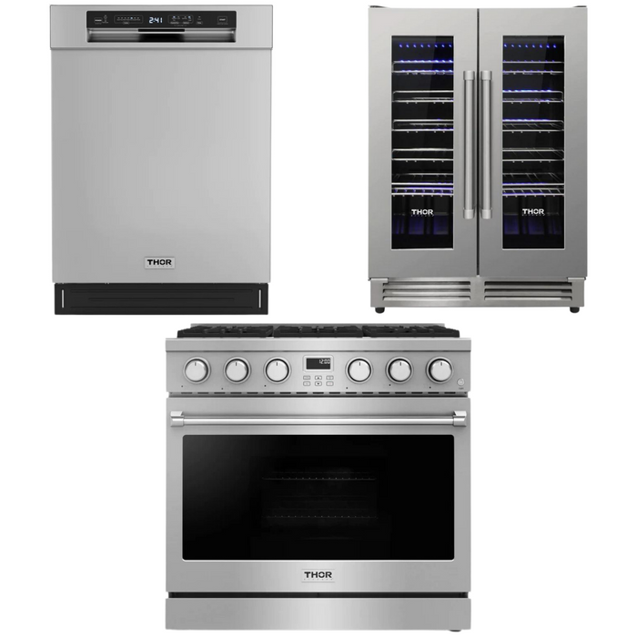 THOR Contemporary Package - 36" Gas Range, Dishwasher and Wine Cooler, THOR-AP-ARG36LP-B32