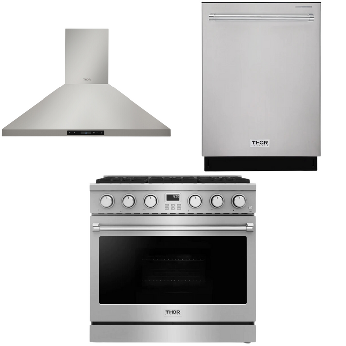 THOR Contemporary Package - 36" Gas Range, Range Hood and Dishwasher, THOR-AP-ARG36-A11