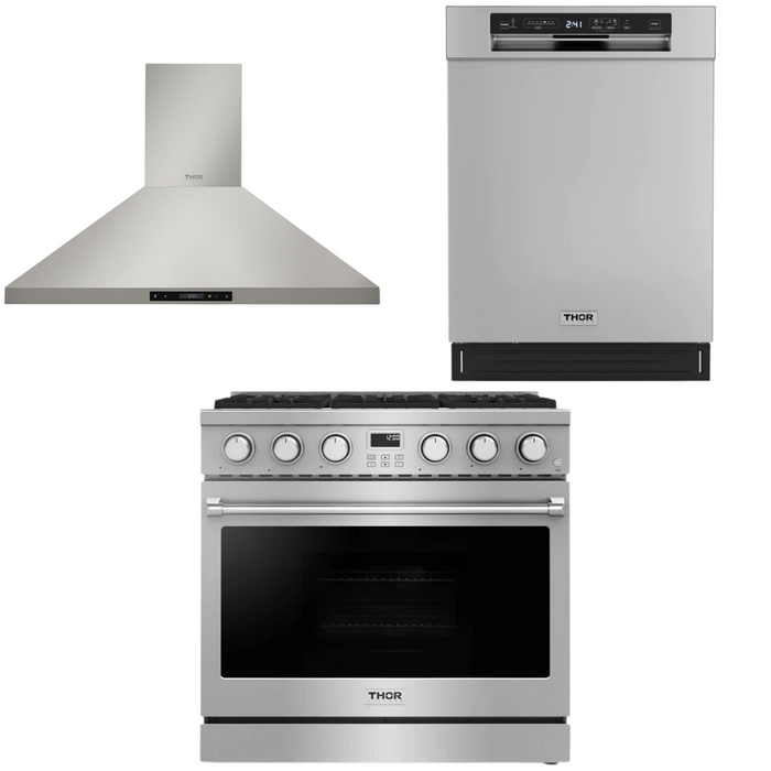 THOR Contemporary Package - 36" Gas Range, Range Hood and Dishwasher, THOR-AP-ARG36LP-B10