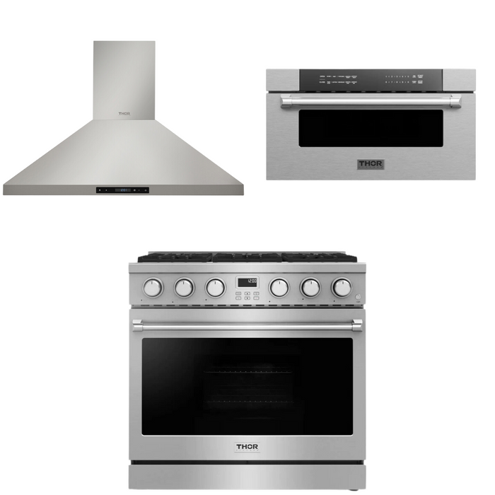 THOR Contemporary Package - 36" Gas Range, Range Hood and Microwave, THOR-AP-ARG36-A19