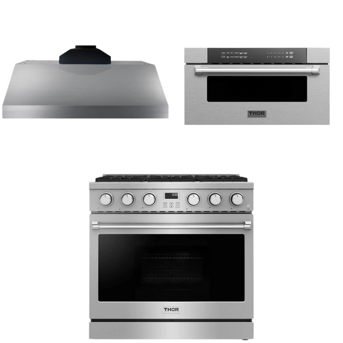 THOR Contemporary Package - 36" Gas Range, Range Hood and Microwave, THOR-AP-ARG36LP-B21